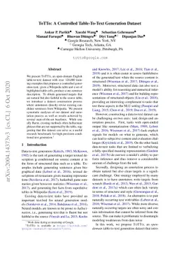 ToTTo: A Controlled Table-To-Text Generation Dataset