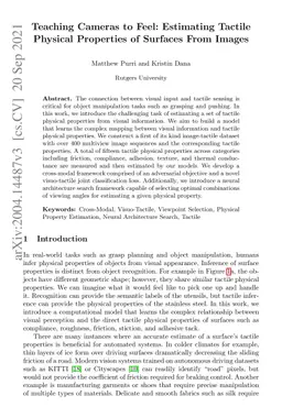 Teaching Cameras to Feel: Estimating Tactile Physical Properties of
  Surfaces From Images