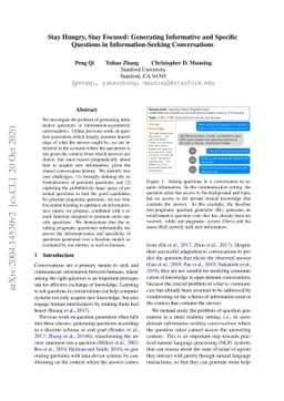 Stay Hungry, Stay Focused: Generating Informative and Specific Questions
  in Information-Seeking Conversations