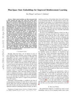 Plan-Space State Embeddings for Improved Reinforcement Learning