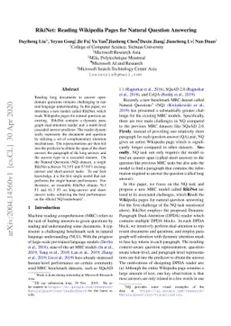 RikiNet: Reading Wikipedia Pages for Natural Question Answering