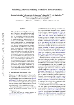 Rethinking Coherence Modeling: Synthetic vs. Downstream Tasks