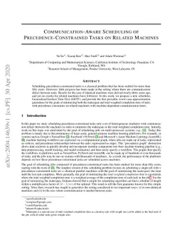 Communication-Aware Scheduling of Precedence-Constrained Tasks on
  Related Machines