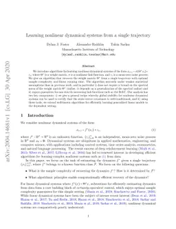 Learning nonlinear dynamical systems from a single trajectory