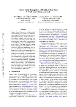 Named Entity Recognition without Labelled Data: A Weak Supervision
  Approach