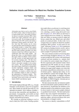 Imitation Attacks and Defenses for Black-box Machine Translation Systems