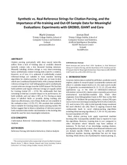 Synthetic vs. Real Reference Strings for Citation Parsing, and the
  Importance of Re-training and Out-Of-Sample Data for Meaningful Evaluations:
  Experiments with GROBID, GIANT and Cora