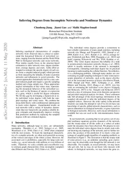 Inferring Degrees from Incomplete Networks and Nonlinear Dynamics