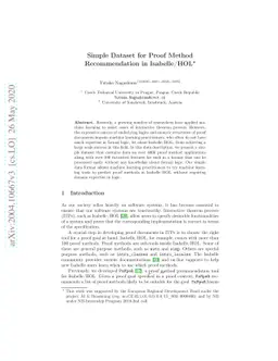 Simple Dataset for Proof Method Recommendation in Isabelle/HOL (Dataset
  Description)