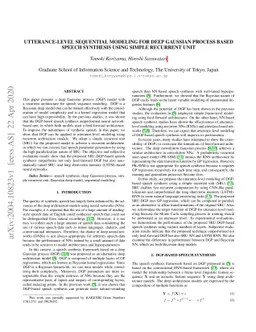Utterance-level Sequential Modeling For Deep Gaussian Process Based
  Speech Synthesis Using Simple Recurrent Unit