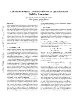 Constrained Neural Ordinary Differential Equations with Stability
  Guarantees