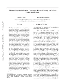 Alternating Minimization Converges Super-Linearly for Mixed Linear
  Regression