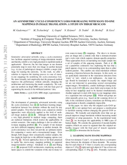 An Asymmetric Cycle-Consistency Loss for Dealing with Many-to-One
  Mappings in Image Translation: A Study on Thigh MR Scans