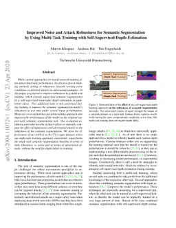 Improved Noise and Attack Robustness for Semantic Segmentation by Using
  Multi-Task Training with Self-Supervised Depth Estimation