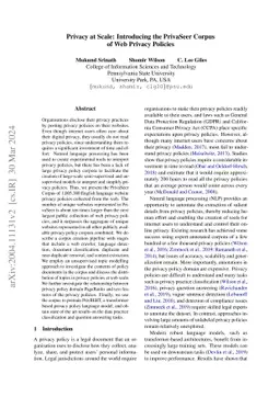 Privacy at Scale: Introducing the PrivaSeer Corpus of Web Privacy
  Policies