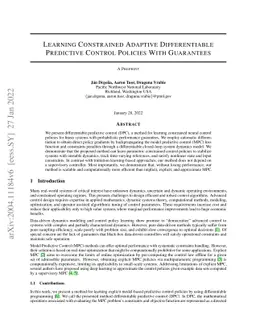 Learning Constrained Adaptive Differentiable Predictive Control Policies
  With Guarantees