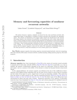 Memory and forecasting capacities of nonlinear recurrent networks