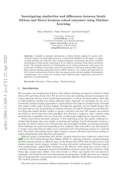 Investigating similarities and differences between South African and
  Sierra Leonean school outcomes using Machine Learning