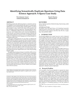 Identifying Semantically Duplicate Questions Using Data Science
  Approach: A Quora Case Study