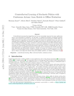 Counterfactual Learning of Stochastic Policies with Continuous Actions:
  from Models to Offline Evaluation