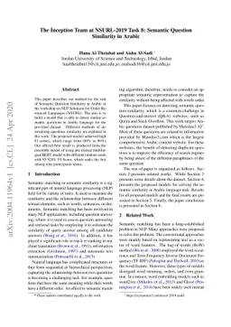 The Inception Team at NSURL-2019 Task 8: Semantic Question Similarity in
  Arabic