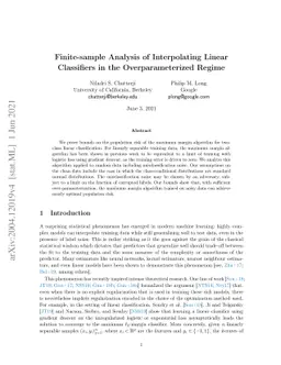 Finite-sample Analysis of Interpolating Linear Classifiers in the
  Overparameterized Regime