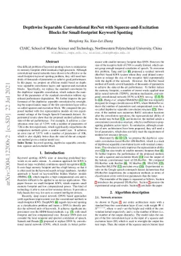 Depthwise Separable Convolutional ResNet with Squeeze-and-Excitation
  Blocks for Small-footprint Keyword Spotting