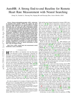 AutoHR: A Strong End-to-end Baseline for Remote Heart Rate Measurement
  with Neural Searching