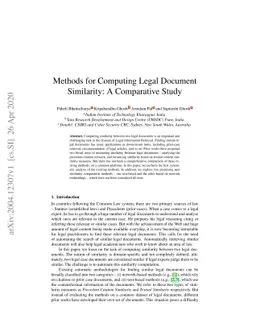 Methods for Computing Legal Document Similarity: A Comparative Study