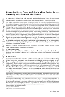 Computing server power modeling in a data center: survey,taxonomy and
  performance evaluation