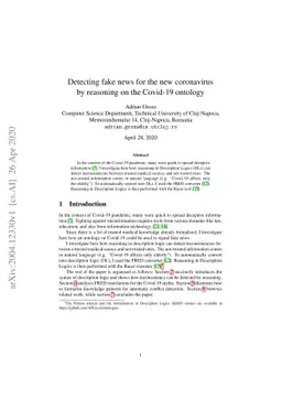 Detecting fake news for the new coronavirus by reasoning on the Covid-19
  ontology