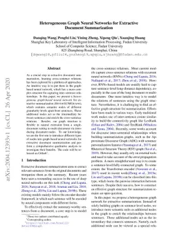 Heterogeneous Graph Neural Networks for Extractive Document
  Summarization