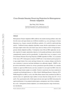 Cross-Domain Structure Preserving Projection for Heterogeneous Domain
  Adaptation
