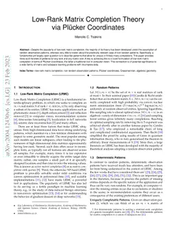 Low-rank matrix completion theory via Plucker coordinates