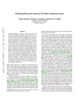 Predicting Plans and Actions in Two-Player Repeated Games