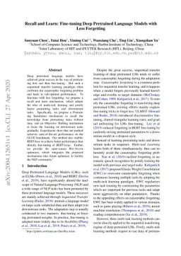 Recall and Learn: Fine-tuning Deep Pretrained Language Models with Less
  Forgetting