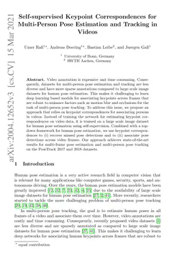 Self-supervised Keypoint Correspondences for Multi-Person Pose
  Estimation and Tracking in Videos