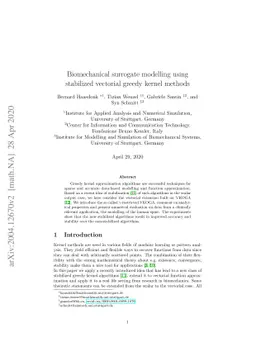 Biomechanical surrogate modelling using stabilized vectorial greedy
  kernel methods