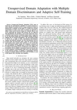 Unsupervised Domain Adaptation with Multiple Domain Discriminators and
  Adaptive Self-Training