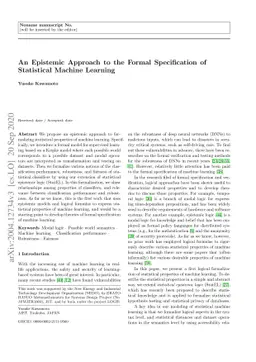 An Epistemic Approach to the Formal Specification of Statistical Machine
  Learning