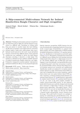 A Skip-connected Multi-column Network for Isolated Handwritten Bangla
  Character and Digit recognition