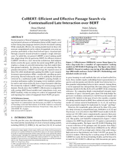 ColBERT: Efficient and Effective Passage Search via Contextualized Late
  Interaction over BERT
