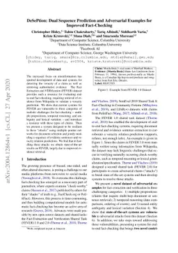 DeSePtion: Dual Sequence Prediction and Adversarial Examples for
  Improved Fact-Checking