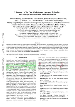 A Summary of the First Workshop on Language Technology for Language
  Documentation and Revitalization