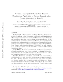 Machine Learning Methods for Brain Network Classification: Application
  to Autism Diagnosis using Cortical Morphological Networks