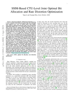 SSIM-Based CTU-Level Joint Optimal Bit Allocation and Rate Distortion
  Optimization