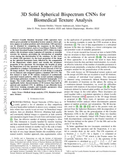 3D Solid Spherical Bispectrum CNNs for Biomedical Texture Analysis
