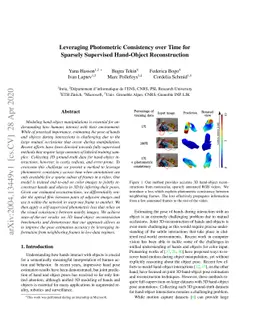 Leveraging Photometric Consistency over Time for Sparsely Supervised
  Hand-Object Reconstruction