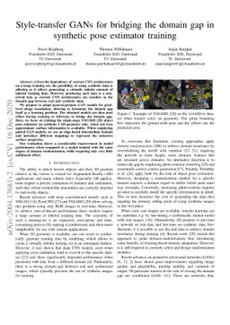 Style-transfer GANs for bridging the domain gap in synthetic pose
  estimator training