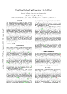 Conditional Spoken Digit Generation with StyleGAN